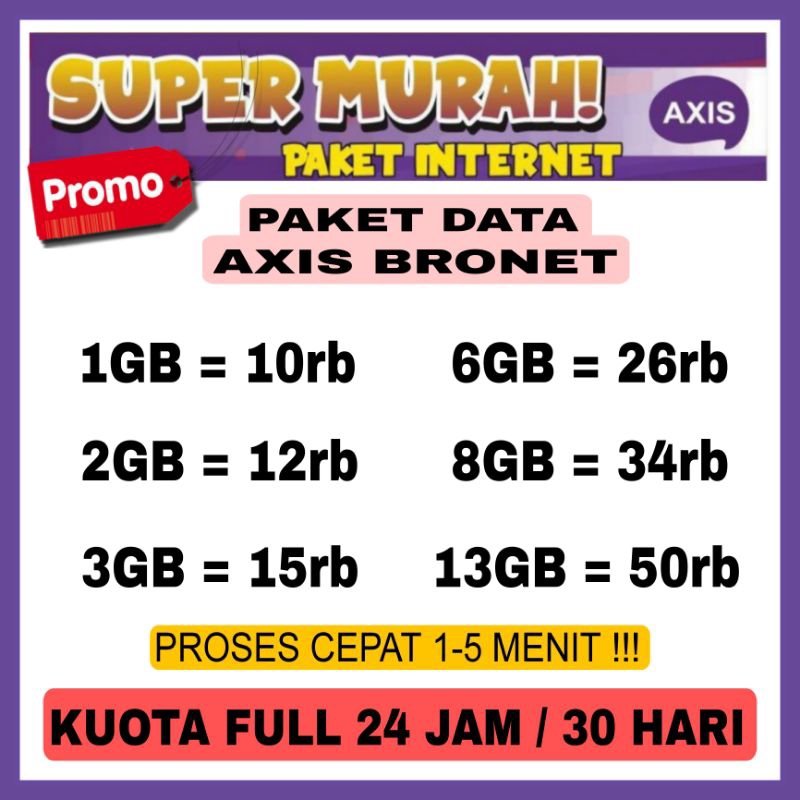 (PROMO) PAKET DATA/KUOTA AXIS BRONET FULL KUOTA UTAMA TANPA PEMBAGIAN MURAH