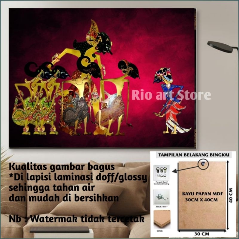 Hiasan dinding poster wayang pandawa lima dan drupadi untuk walldekor atau dekorasi dinding
