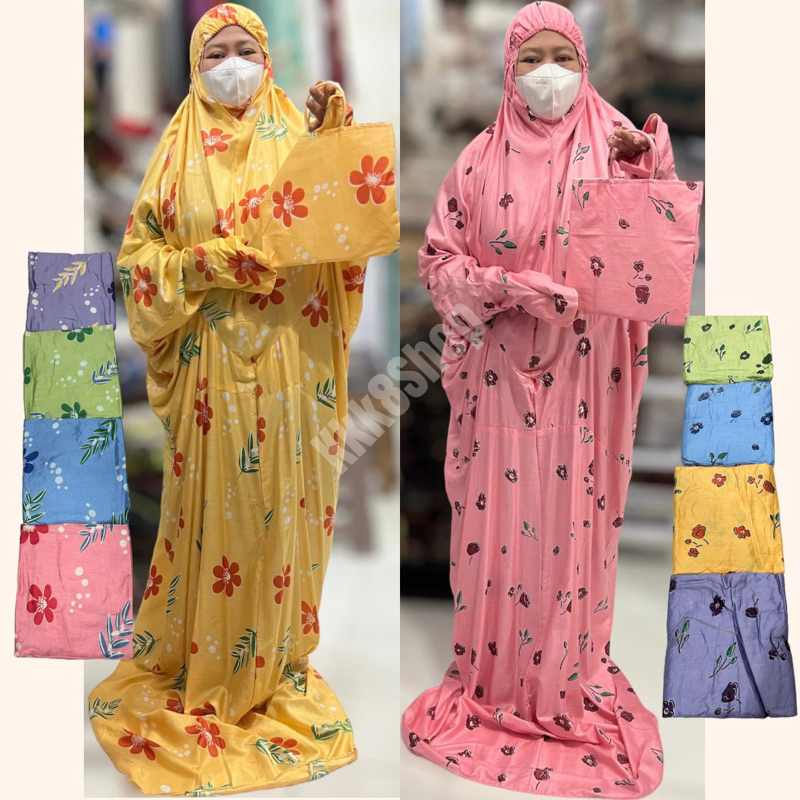 Mukena Dewasa Terusan Lajuran Bali Rayon Jumbo / Plus Size / Big Size Murah Motif Bunga Mawar Sakura