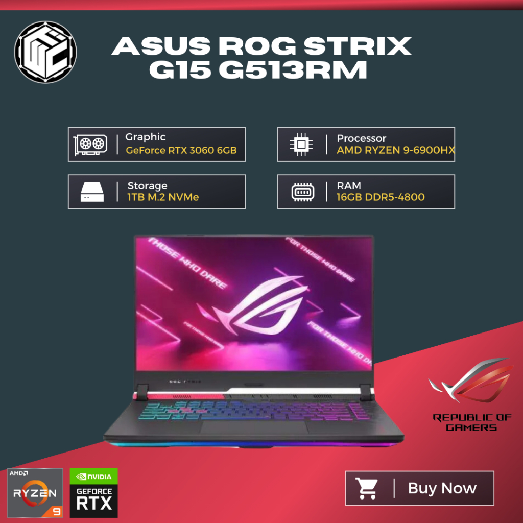 Laptop Gaming Asus ROG STRIX G15 G513RM RYZEN 9-6900HX/ 16GB/ 1TB/ RTX3060 6GB OHS W11