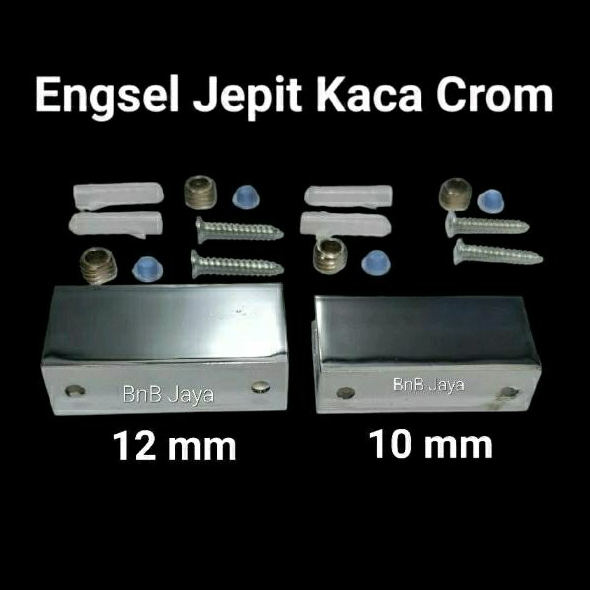 Ambalan Jepit Kaca Panjang Besi CHROME untuk Kaca 10mm, 12mm