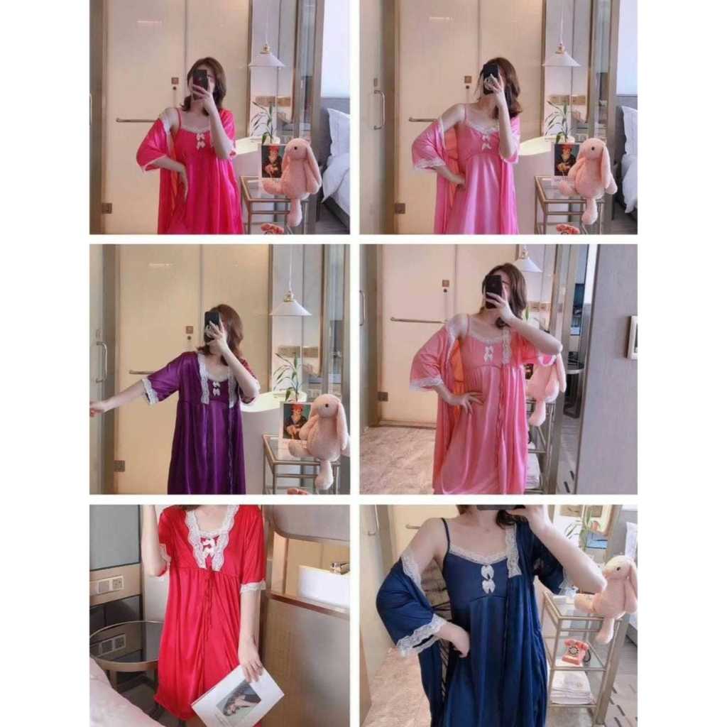 vz ExtraJumbo - NIGHTIE KM 6 / Set Dress Satin Tidur + Kimono