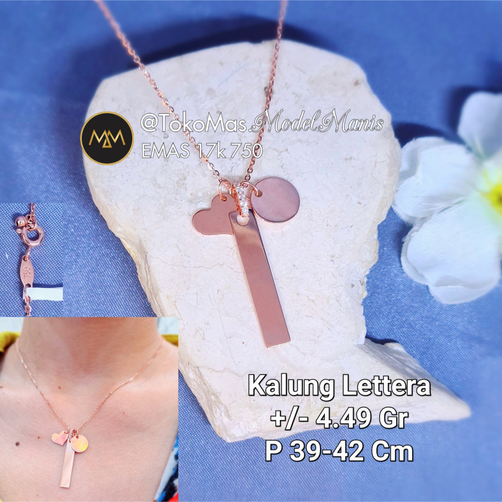Kalung Lettera UBS emas rosegold 750 kadar 17K