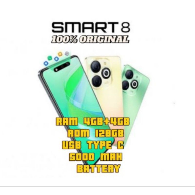 INFINIX SMART 8 RAM 8GB(4+4) ROM 128GB 100% ORIGINAL