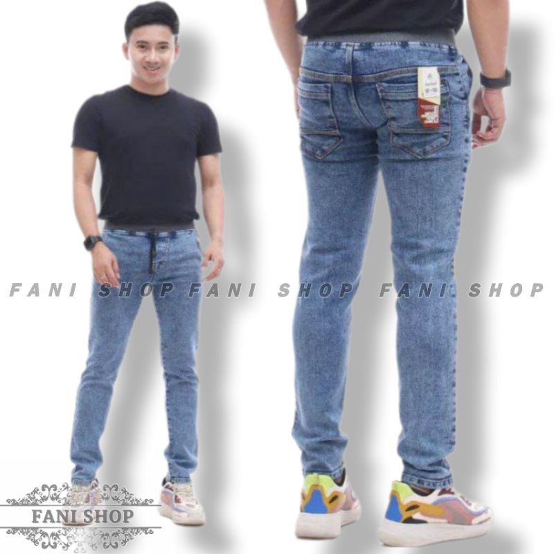 Celana Pria Jeans Panjang Pinggang Karet Jumbo