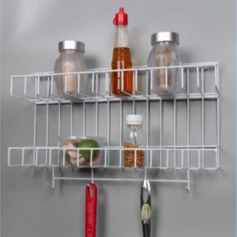 Rak tempat bumbu dapur dinding gantung tempel serbaguna susun 2