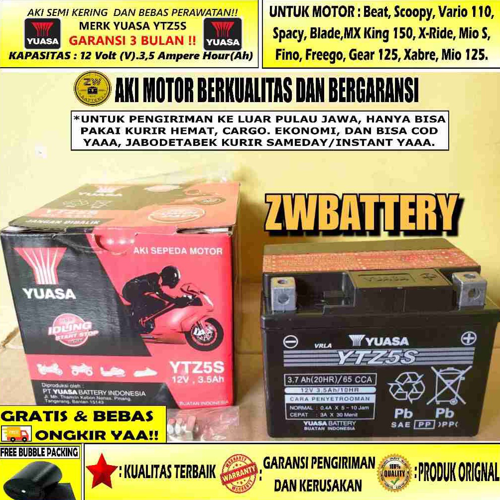 Kirim Sekarang.. AKI MOTOR BEAT, VARIO 110, SPACY, REVO, BLADE, SCOOPY, CS1 YTZ5S YUASA ORI MF LEV