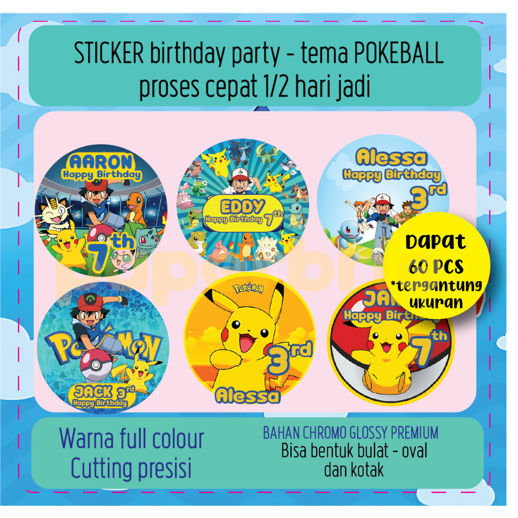 

Label Stiker Pokemon Pokeball - Sticker Ulang Tahun Anak, Hampers, Souvenir, Birthday Party