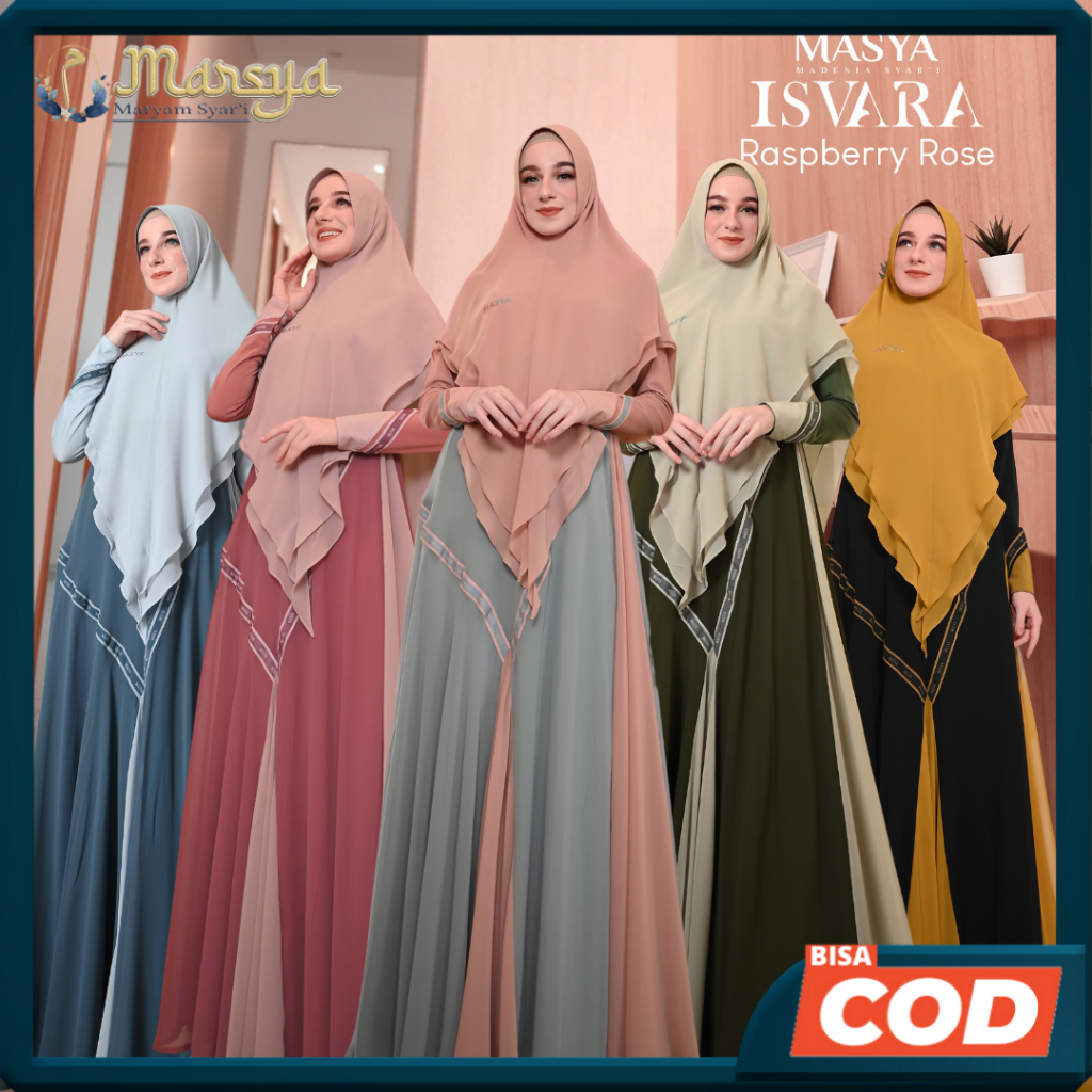 ISVARA Set Gamis Dress Busui Friendly Ceruty Babydoll Printing Premium Syari Sage Green - Biru Muda 
