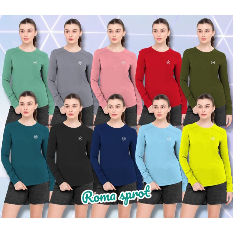 OLAHRAGA WANITA POLOS Baju Olahraga Wanita Polos Lengan Panjang untuk Badminton Voli Joging dan Akti