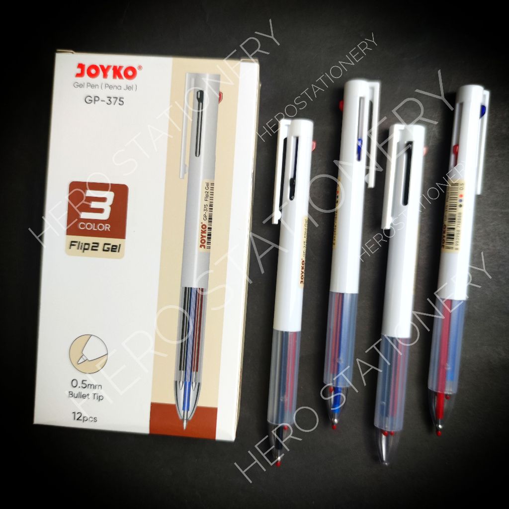 

Pen gel joyko flip 2 gel tinta 3 warna 0.5 mm GP-375 . 12 unit