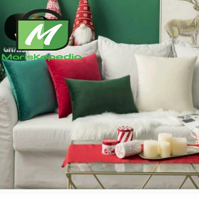 sarung bantal sofa natal 40x40, 50x50, 60x60 bahan suede