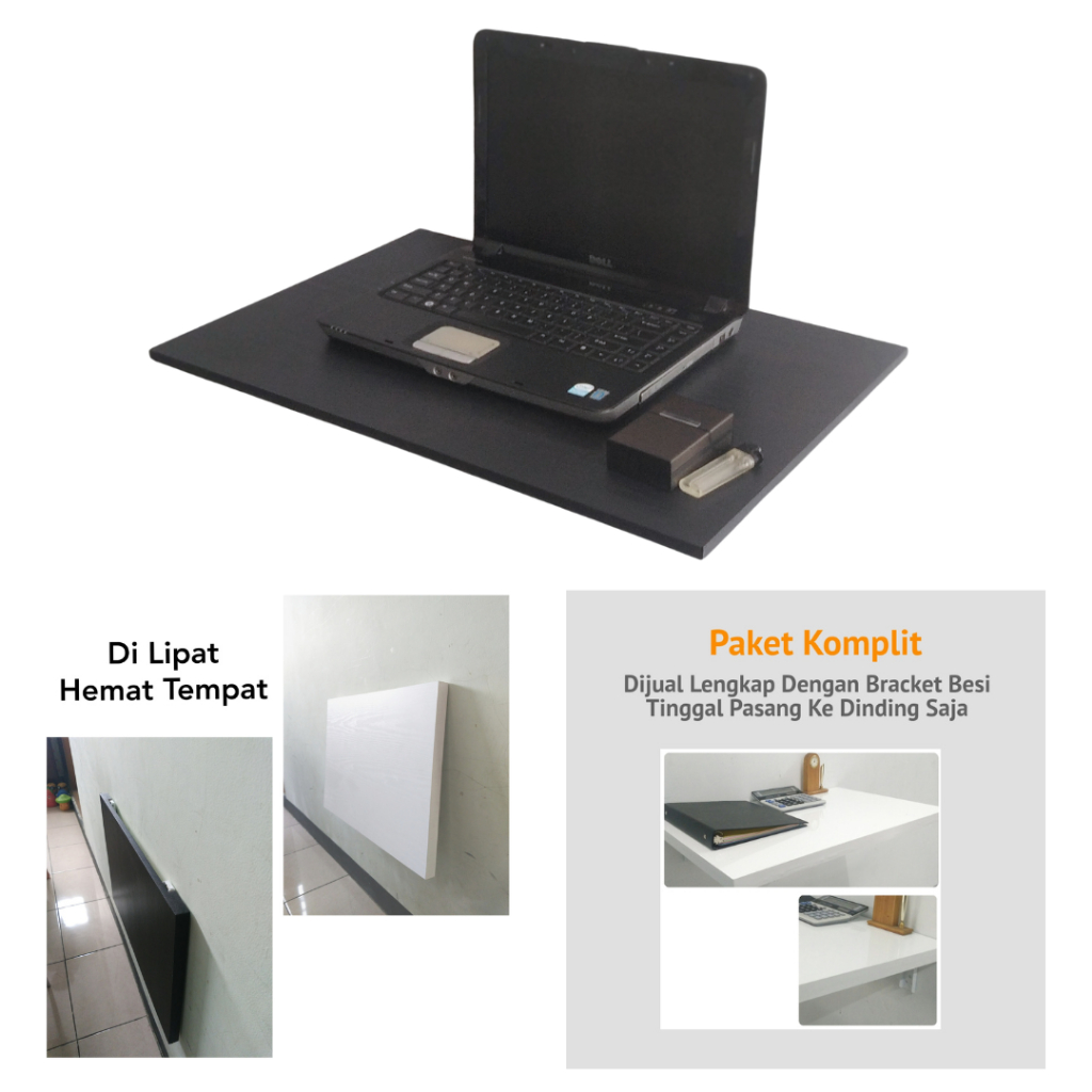 Meja Lipat Dinding 80x40 Cm Tempel Gantung Tembok Rak Belajar Laptop Komputer