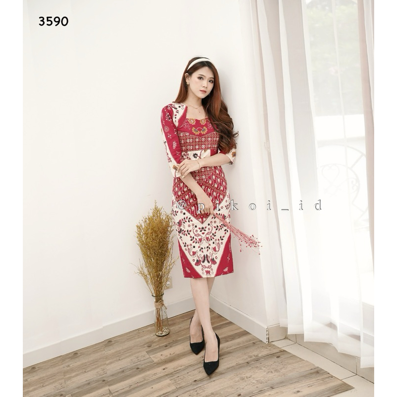 Couple dress batik modern merah imlek / Cheongsam qipao dress merah batik wanita / kemeja pria BELLE