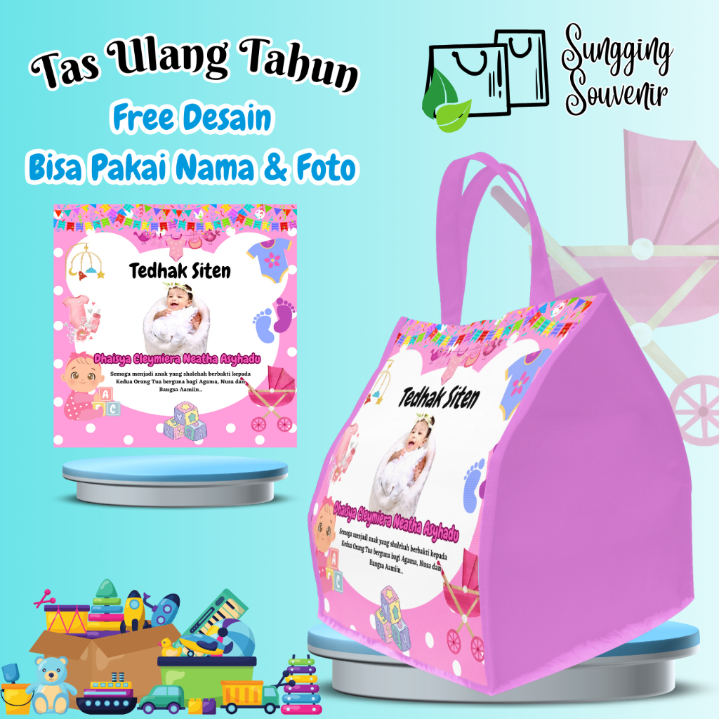 

50 Tas Snack Ulang Tahun Tedak Siten Anak Bisa Custom Goodiebag Murah Muat Bento