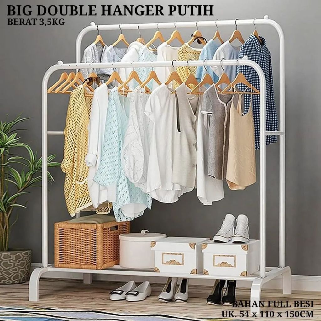 SHENAR, CARAMEL DOUBLE POLE BIG STAND HANGER / BIG DOUBLE STAND HANGER / RAK GANTUNG BAJU GAWANGAN J