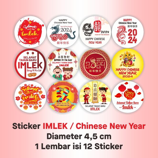 

Stiker Label Ucapan Selamat Tahun Baru Imlek Sticker Tag Kado Bingkisan Amplop Happy Chinese New Year 4,5 cm (1 Lembar/ 12 pcs)