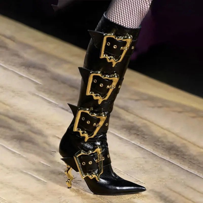 Sepatu boots new european american women's style personalized metal high heels boots punk style sexy