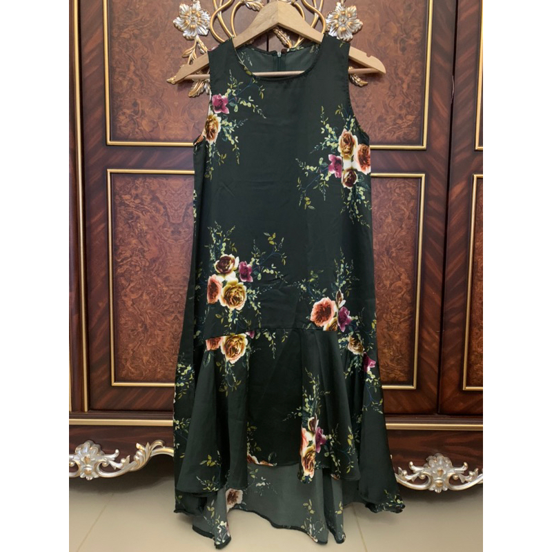 Silk Dress emerald floral