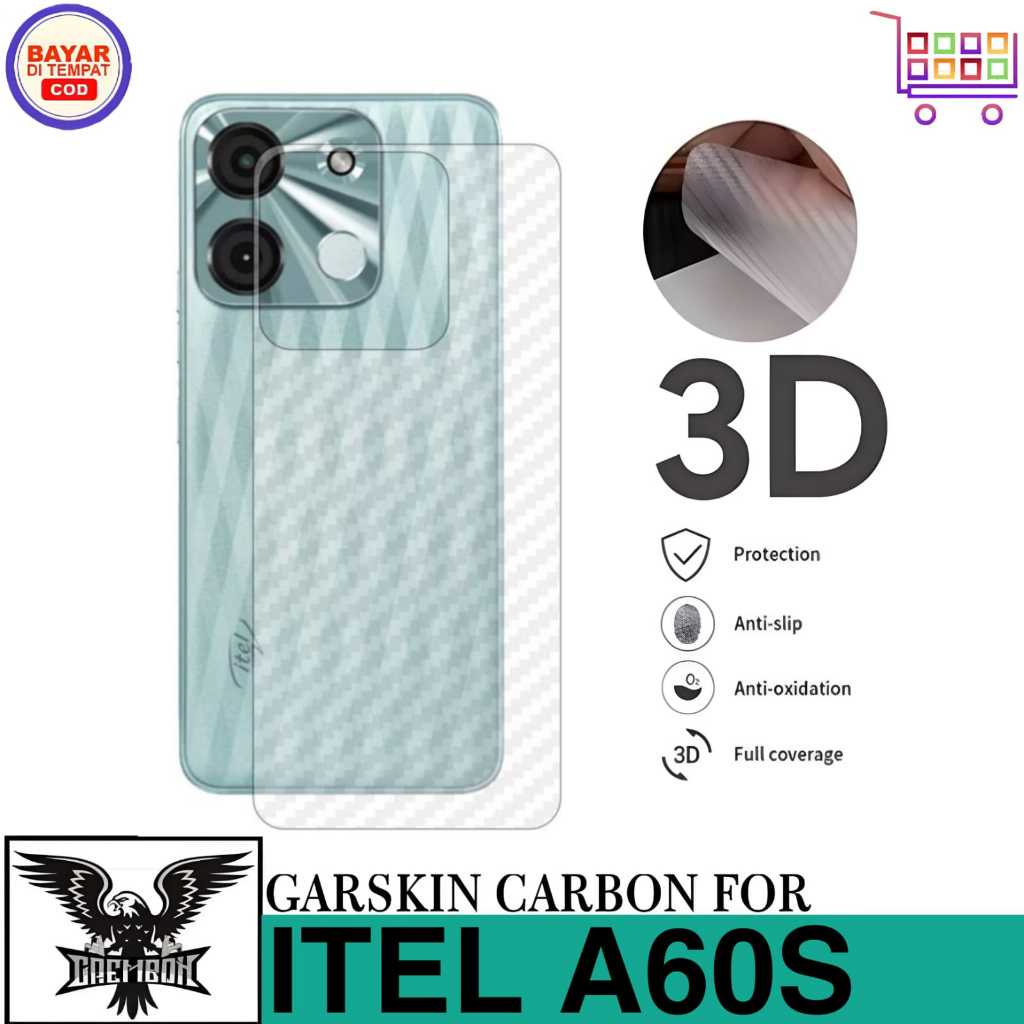 Promo Garskin Carbon ITEL A60S Anti Gores Belakang Handphone Anti Lengket Bekas Lem
