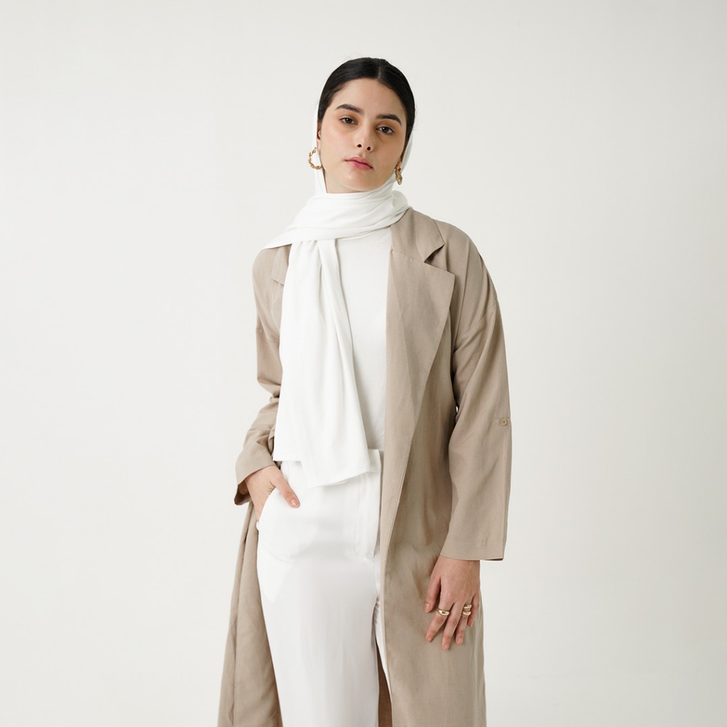 Queensland Blazer Cardigan With Slit Wanita LIN000290Q Oat Milk