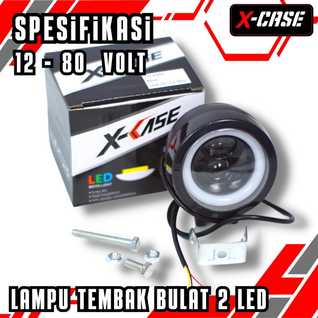 X-Case Lampu Tembak Bulat 2 Led 12 - 80 Volt Waterproof Universal Motor