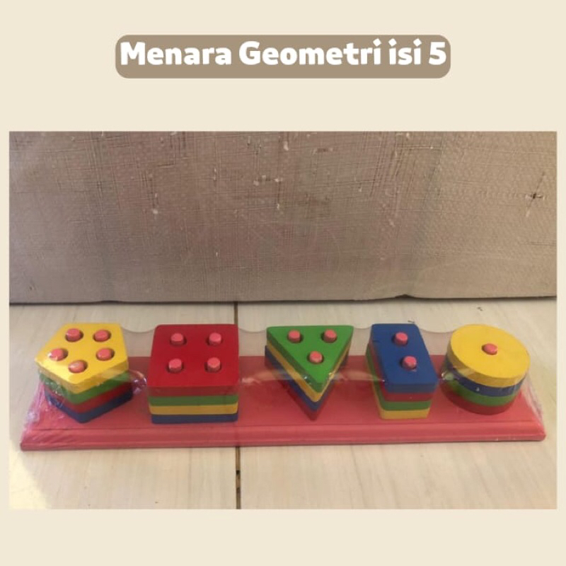 Menara Geometri 5 Bentuk - Balok Geometri Balok Kayu Murah Mainan Anak