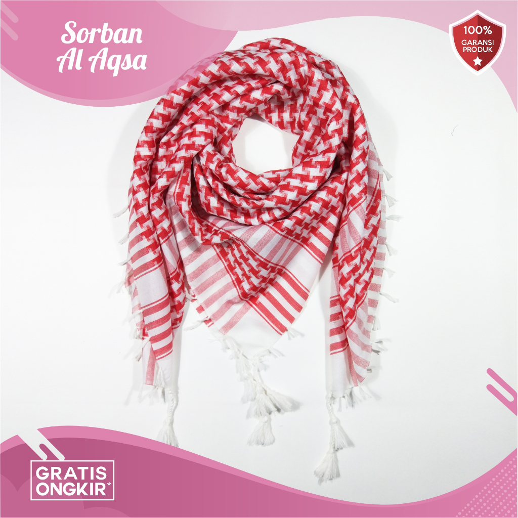 Sorban Shemagh Arab Palestina Sorban Almina Motif Merah Putih
