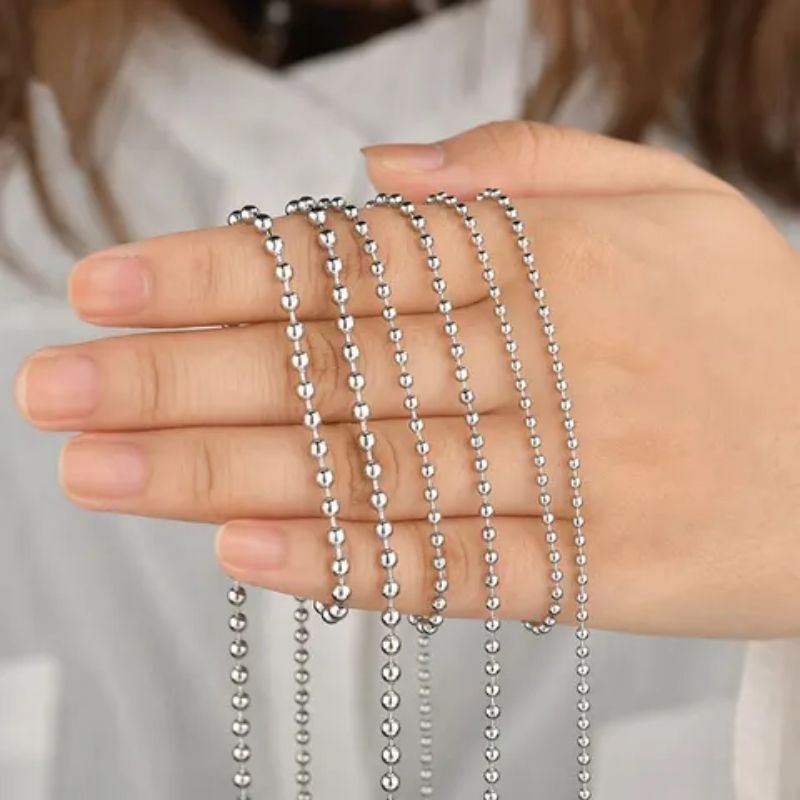 kalung titanium biji lada silver pria wanita
