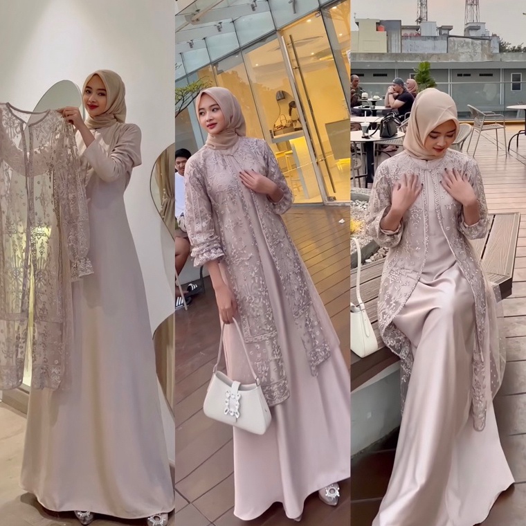 Action Now RADIFAA SET OUTER BRUKAT MOTIF MIX TILE DOT ONE SET DRESS GAUN KONDANGAN DRESS PESTA BUSA