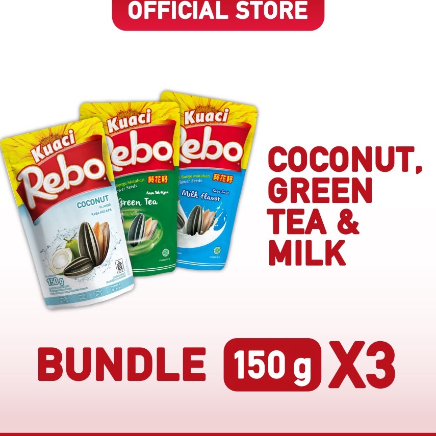 

[KODE PRODUK C8HRS6895] Rebo Kuaci Bundling 3 PCS 150 Gram - Rasa Coconut, Green Tea & Milk