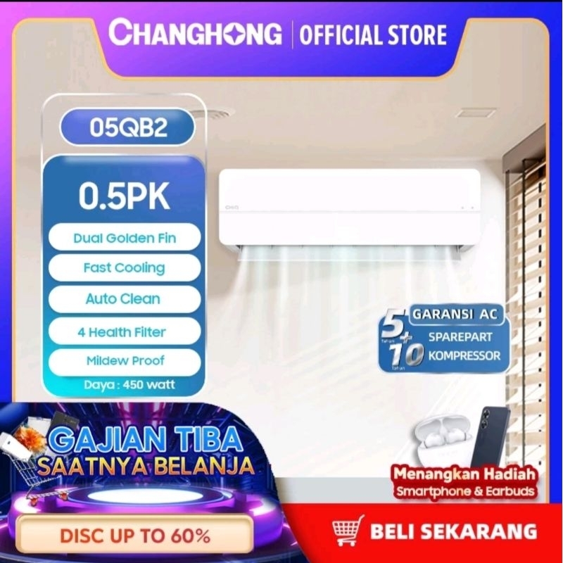 AC CHIQ BY CHANGHONG 1 /2 PK STANDAR + PASANG