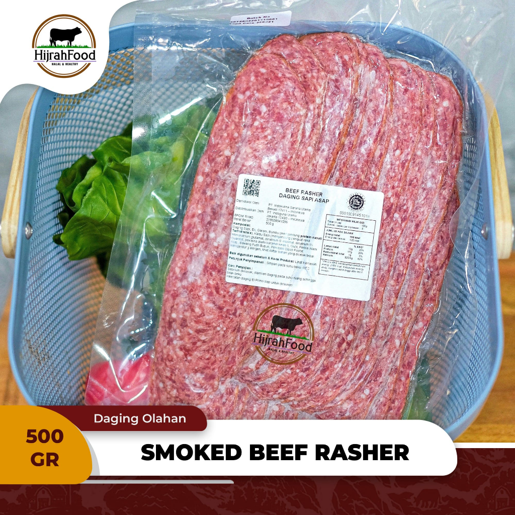 

Smoked Beef Rasher / Beef Bacon Slice / Daging Sapi Asap (Qty. 500 gr)