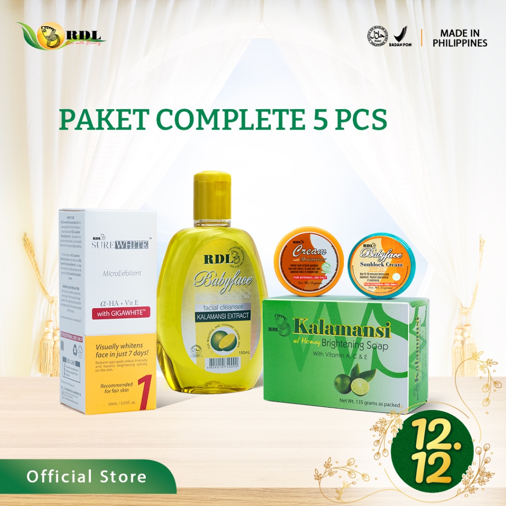 RDL Paket Complete SureWhite 1 Skincare Mencerahkan dan Meratakan Warna Kulit Wajah Papaya Kojic Moisturizer Cream Sabun Cuci Muka Facial Cleanser Toner Sunblock