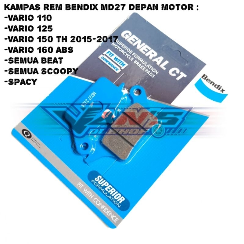 Kampas Rem Bendix MD27 VARIO 110 Karbu 1 Piston/FI, VARIO 125 /150 TH 2018 KE BAWAH, VARIO 160 ABS D