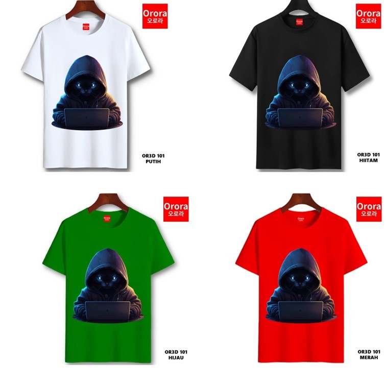 Orora Kaos Distro Premium Cat Hacker - Baju Atasan Sablon Pria Wanita Warna Hitam Putih Ukuran S M L XL XXL XXXL keren Original OR3D 101