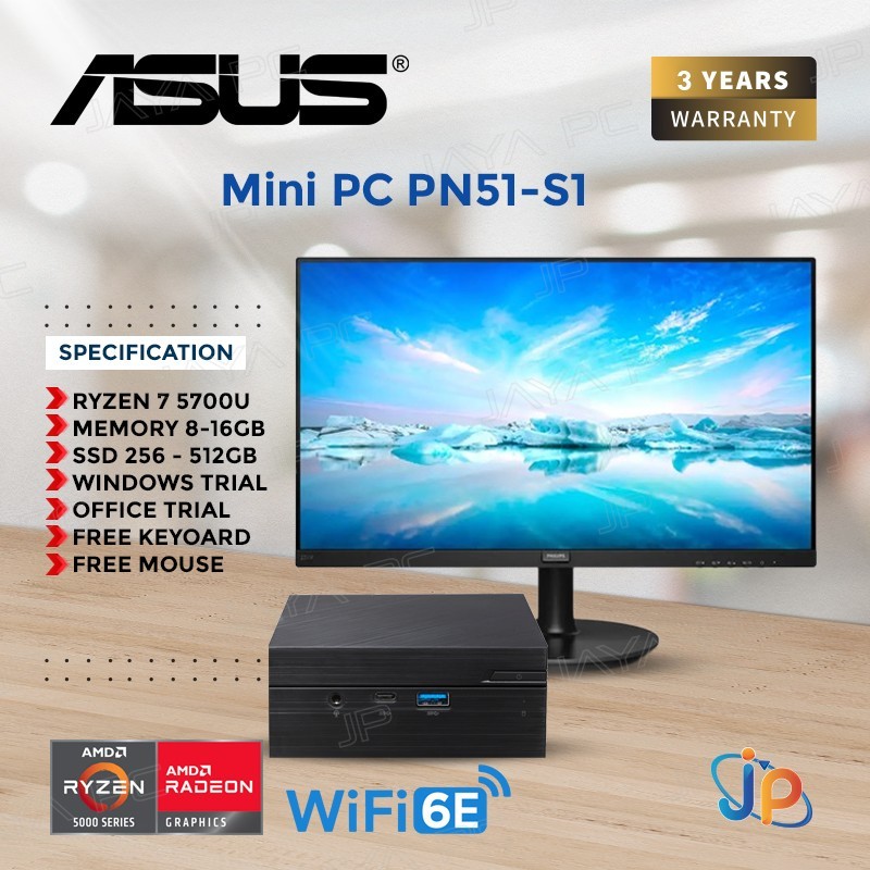 Paket Fullset Asus Mini Pc PN51-S1 - AMD Ryzen 7 5700U -  +MONITOR