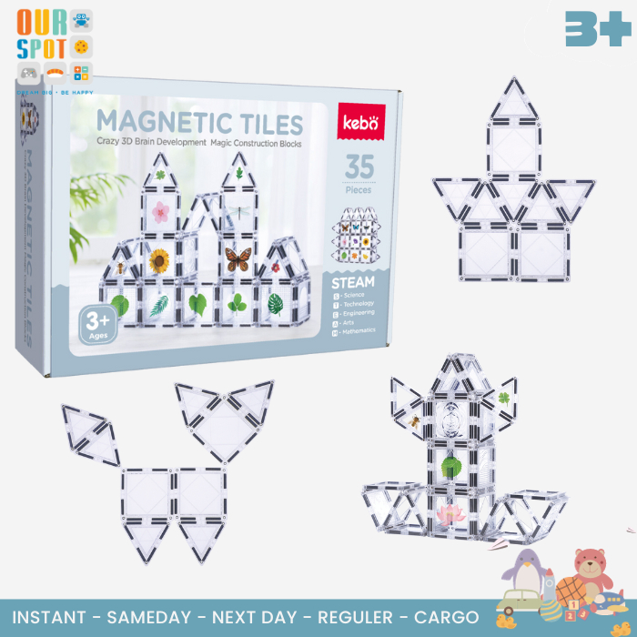 Magnetic tiles 35 pcs (clear tile) - KEBO - magnetic drawing