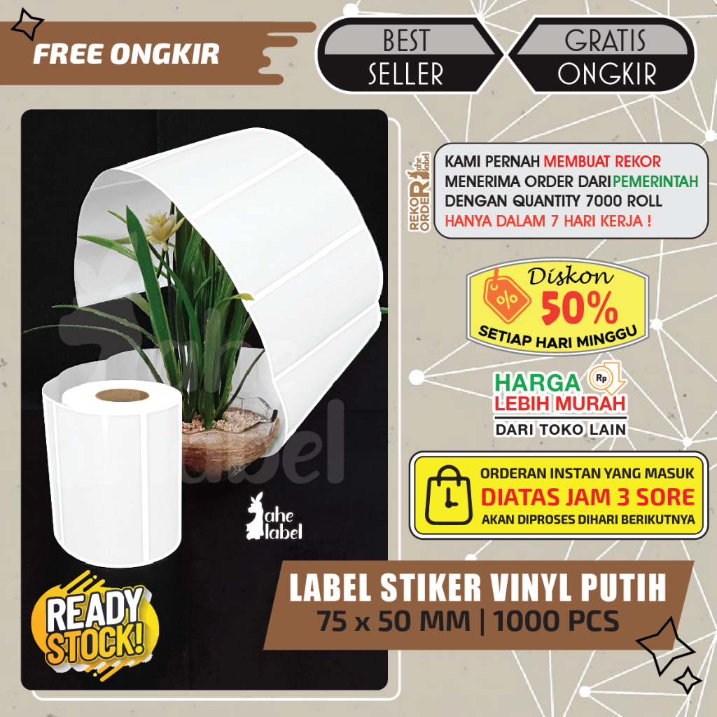 

LABEL STIKER VINYL 75X50 MM LABEL YUPO 75X50 MM