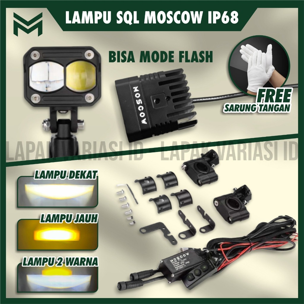 LAMPU LED TEMBAK LASER LED SQL 2 MATA IP68 ORIGINAL MERK MOSCOW 2 MODE HIGH / LOW 2 WARNA PUTIH DAN 