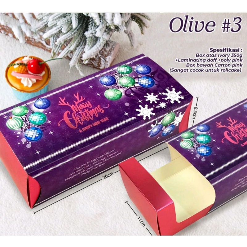 

BOX NATAL OLIVE-3 BOX ROLL CAKE kotak bolu gulung Kotak kue natal Box Cake Bolu Gulung Merry Christmas Box Brownies