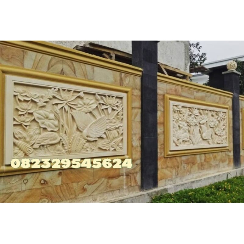 Relief batu alam ukiran untuk dinding hiasan dinding terbaru motif teratai batu paras