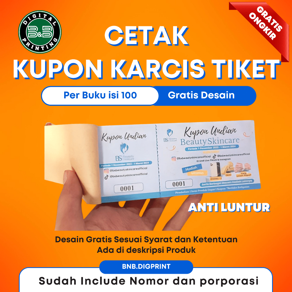 

Cetak Kupon Toko, Karcis Parkir, Kupon Jalan sehat ,Tlket Wisata,Kupon Hadiah custom
