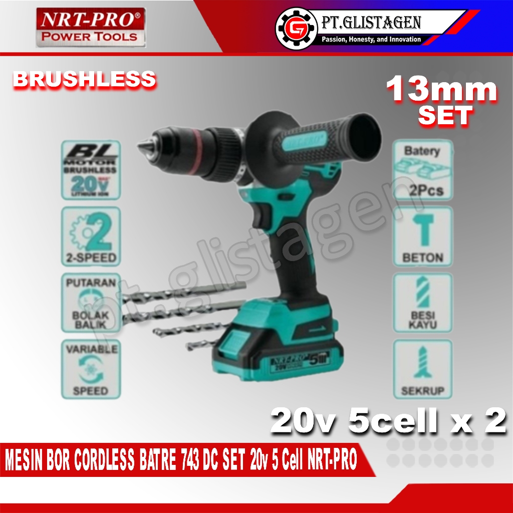 NRT-PRO 743 DC Mesin Bor Batre Cordless Impact Drill 13mm Brushless 743 743DC ORIGINAL NRT-PRO