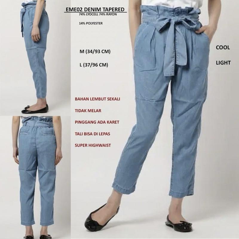 Celana Panjang Wanita Denim Tapered branded EARTH MUSIC ECOLOGY Original