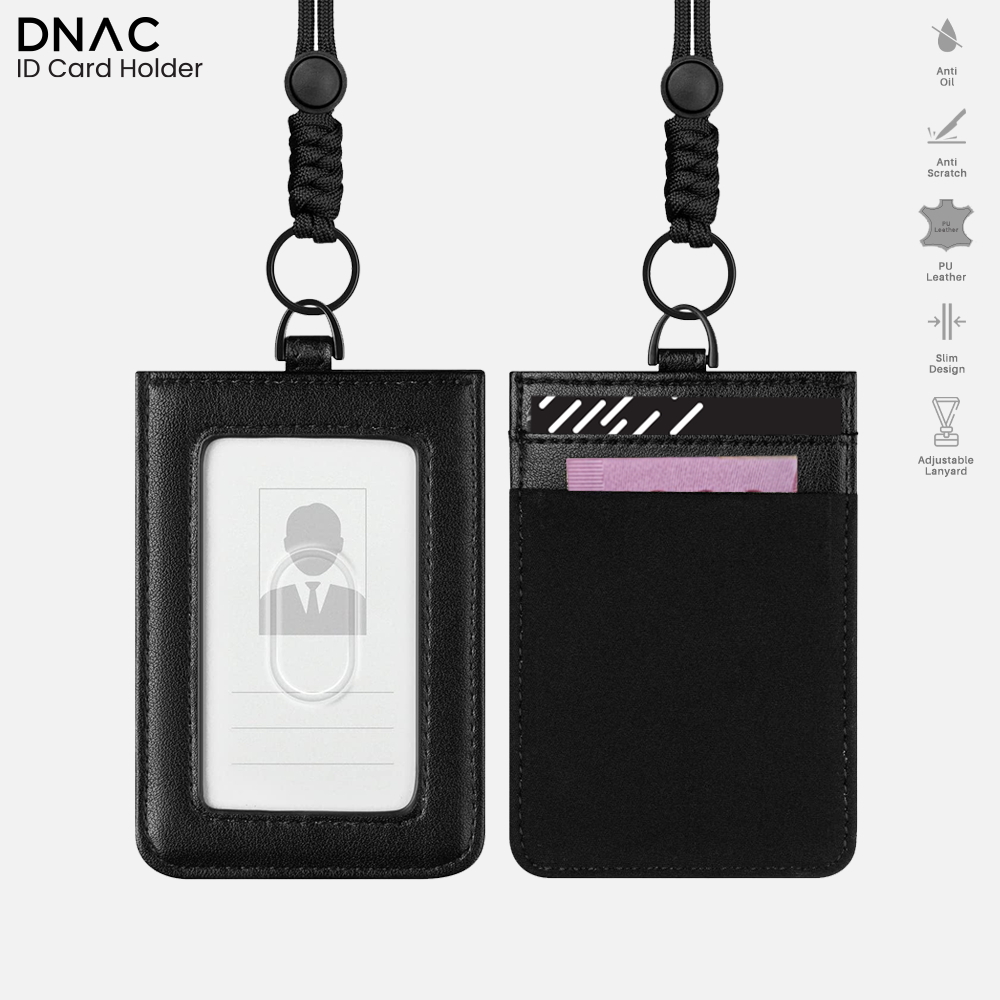 

DNAC ID Card Holder with Lanyard Money Pocket - Black