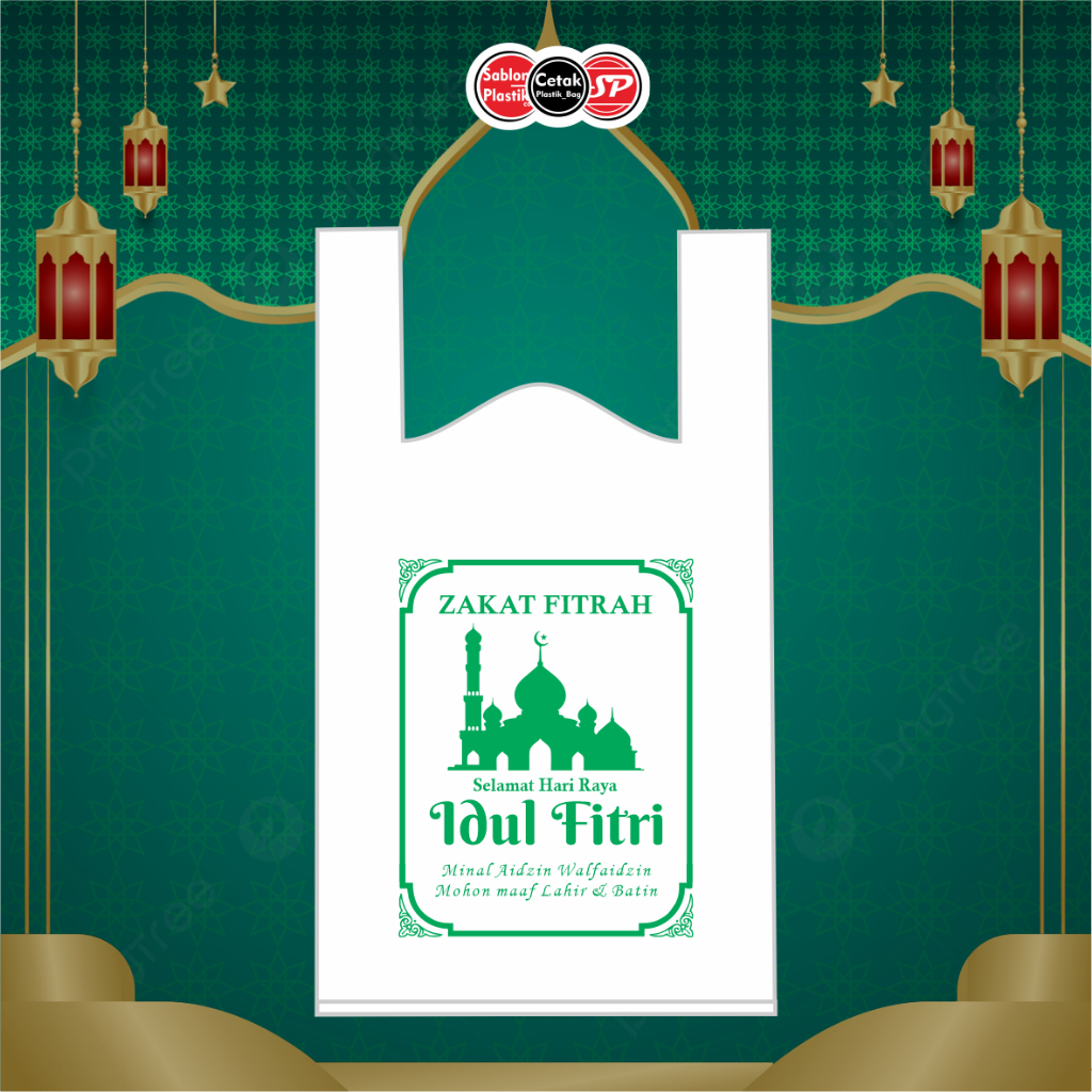 (Isi 25Pcs Size 28 x 48) Kantong Plastik Motif Zakat Fitrah , Plastik Idul Fitri, Plastik Kemasan Za