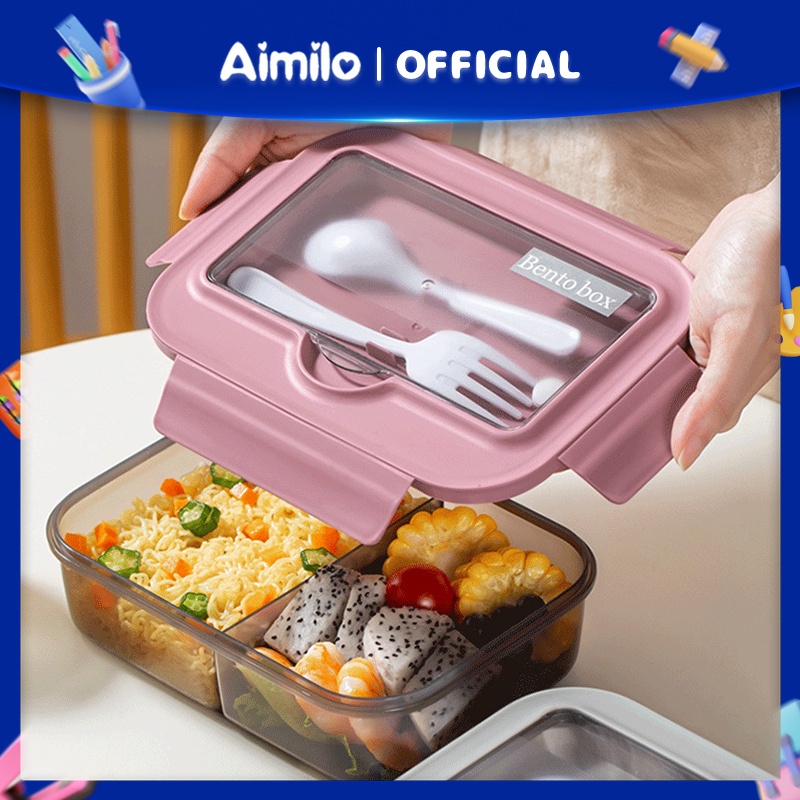 Terbaru 12.12 [READY] Aimilo 3 Sekat Tempat Makan Tupperware BPA Free Lunch Box Set Tempat Bekal Ana