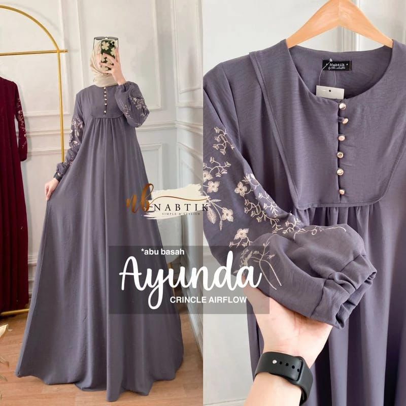 GAMIS AYUNDA bordir crincle air flow mix bordir gamis wanita best seller