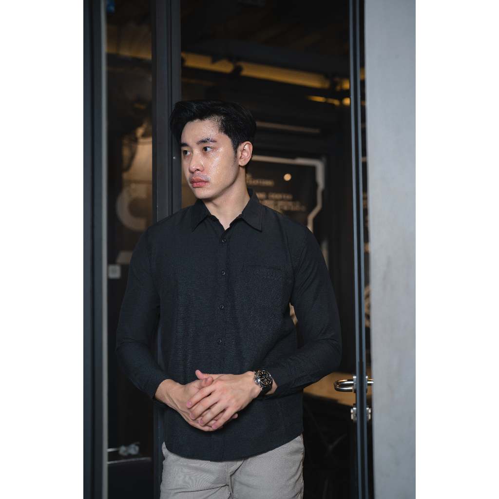 Nagoya Long Sleeve Shirt In Black - Kemeja Lengan Panjang Premium Bahan Cotton Hitam – BYBLANK